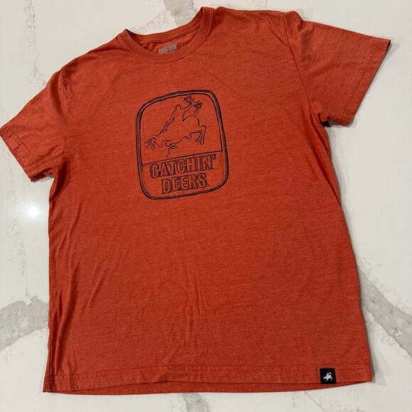 Catchin’ Deers Giddy Up Sketch Tee TShirt Mens Large Orange Hunting Funny Casual - Picture 2 of 6